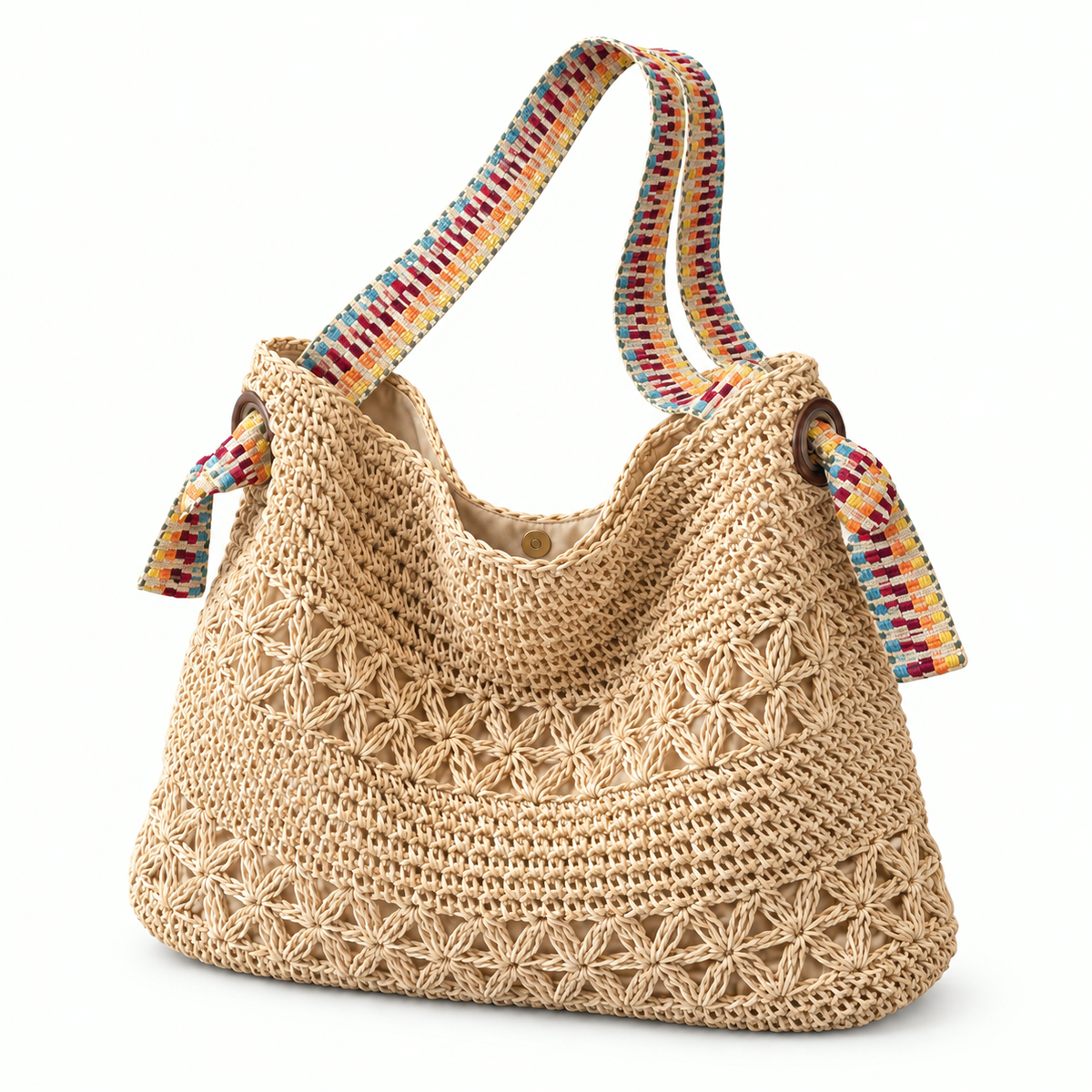 The Isla Woven Tote — khaki multicolor