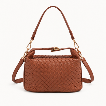 The Marlow Woven Satchel in Cognac