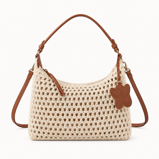 The Solana Woven Shoulder Bag in Ivory