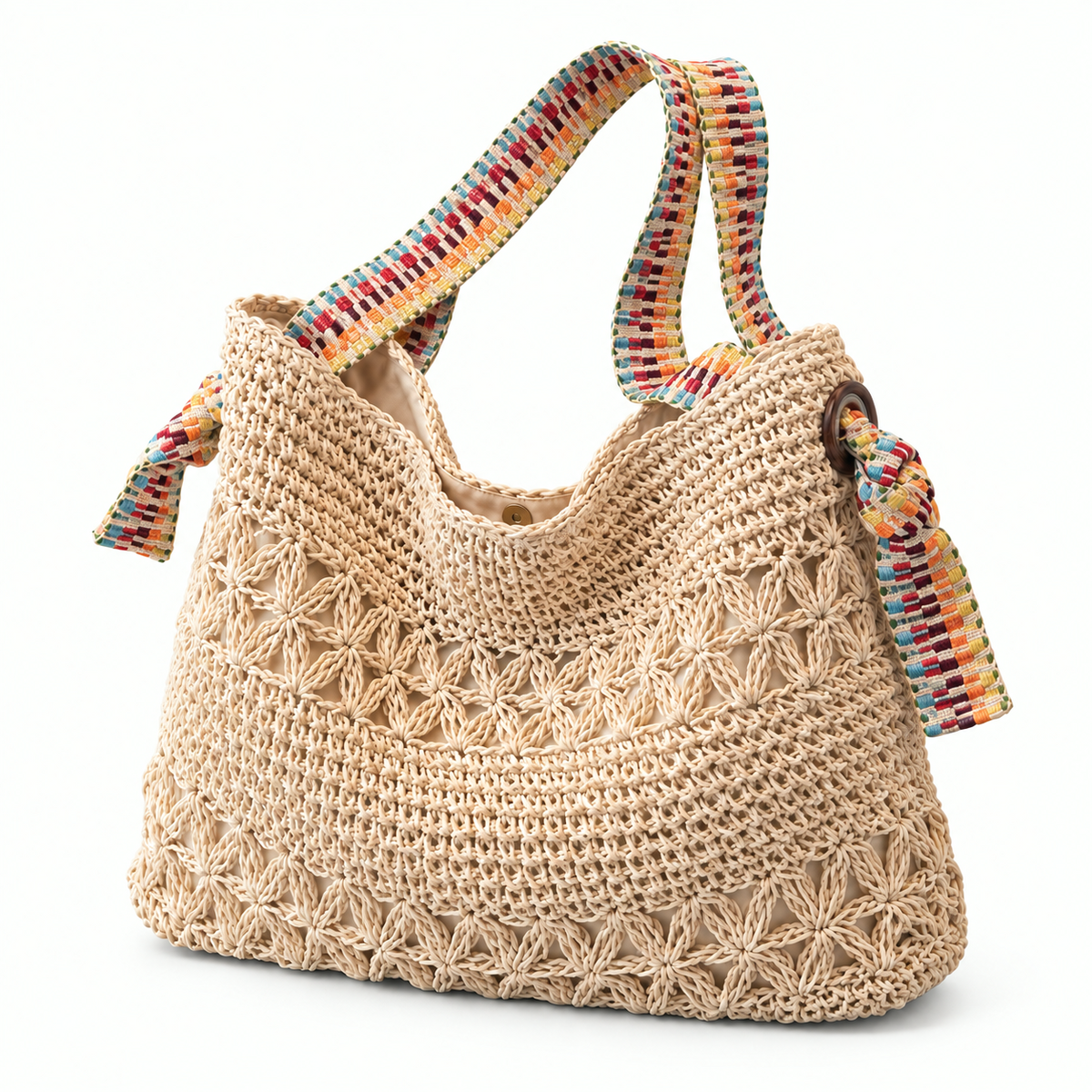 The Isla Woven Tote — ivory multicolor