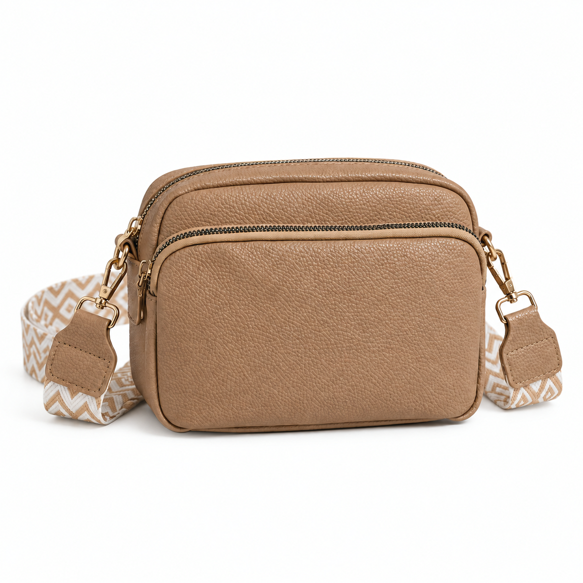 The Mercer Double-Zip Crossbody — taupe