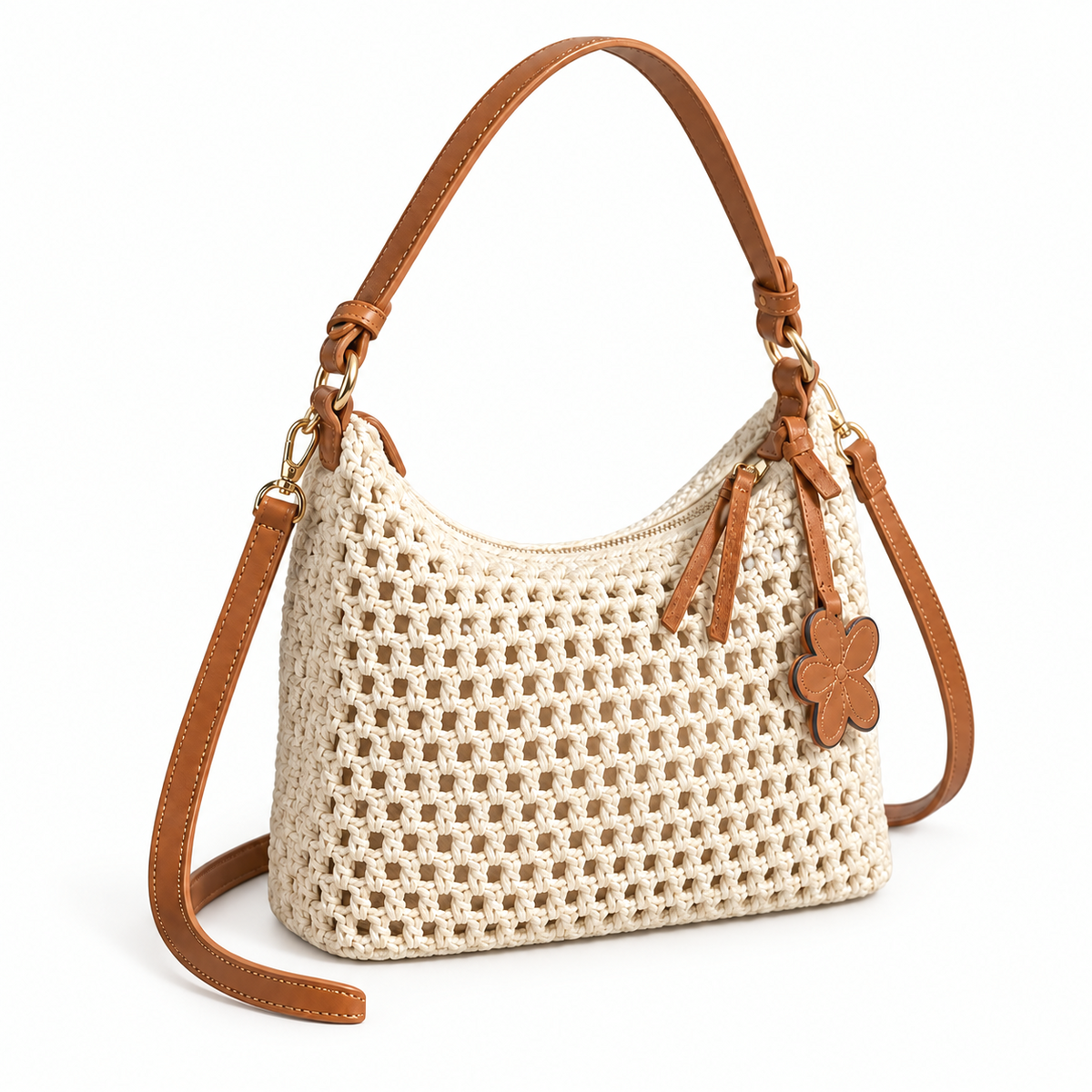 The Solana Woven Shoulder Bag — three quarter