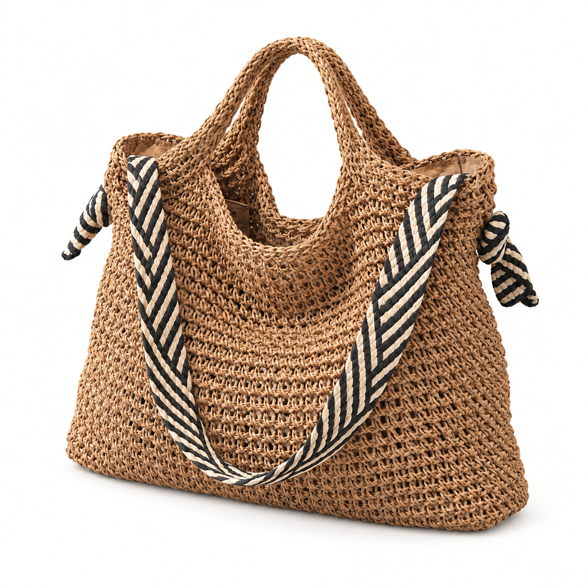 The Isla Woven Tote — khaki black