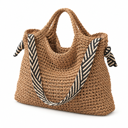 The Isla Woven Tote — khaki black