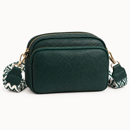 The Mercer Double-Zip Crossbody in Forest Green