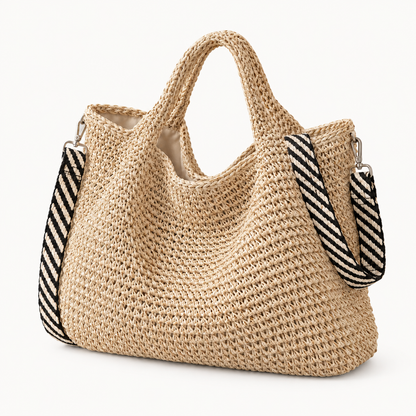 The Isla Woven Tote in Ivory / Black Strap
