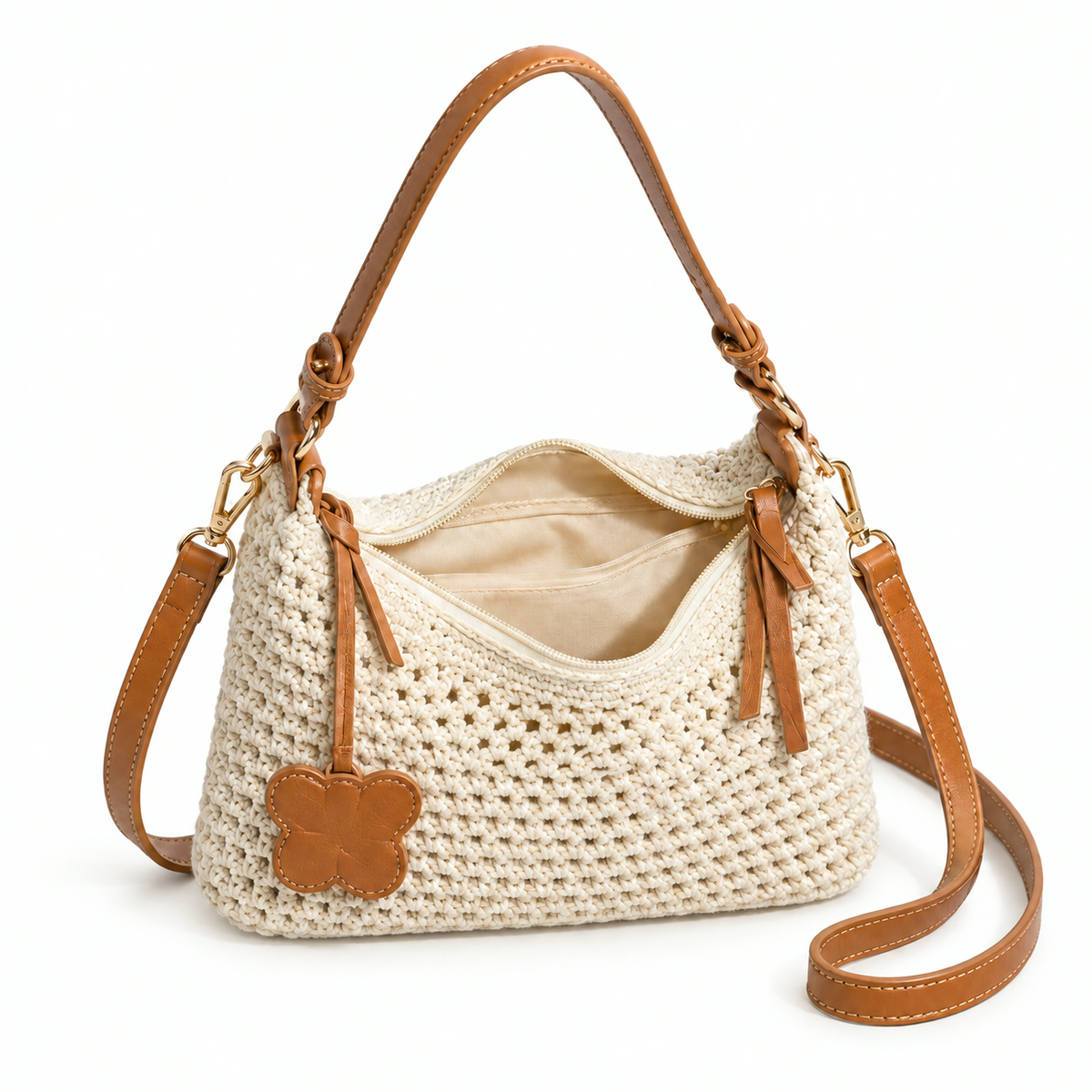 The Solana Woven Shoulder Bag — interior