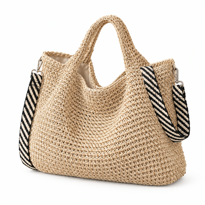 The Isla Woven Tote — ivory black