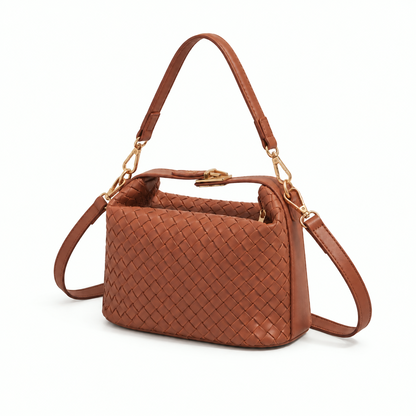 The Marlow Woven Satchel — three quarter