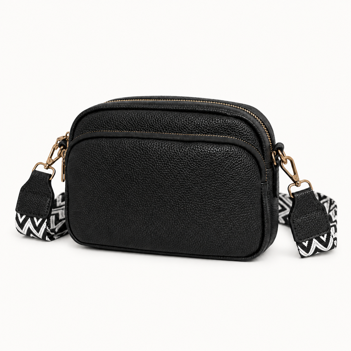 The Mercer Double-Zip Crossbody in Black