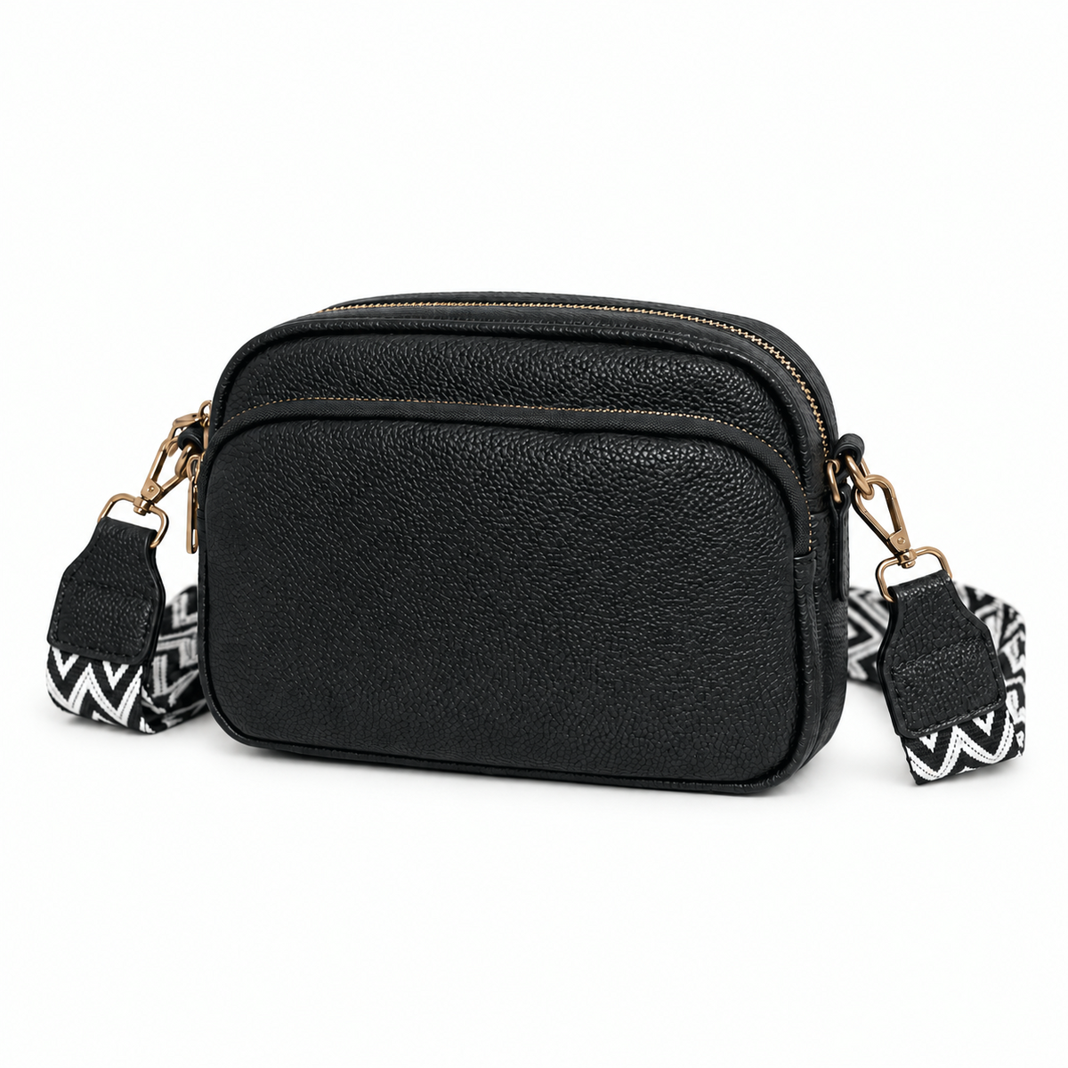 The Mercer Double-Zip Crossbody — black